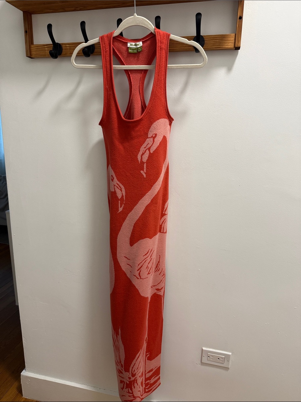 Anthropologie Red and Light Pink Flamingo Maxi Dress